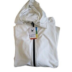 SPYDER MENs JACKET/HOODIE WINDBREAKER WHITE STRETCH FULL ZIP SZ LARGE MSRP $129